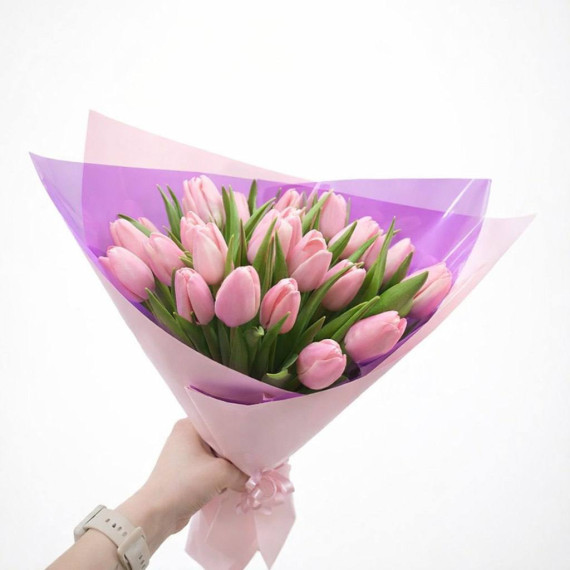 Арт. 0742. Тюльпаны 25шт нежных расцветок, оформление